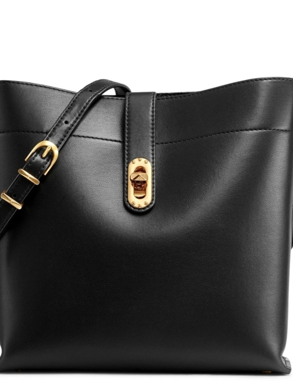 DONNA KARAN Black Leather Crossbody Bag with Gold Hardware NWOT